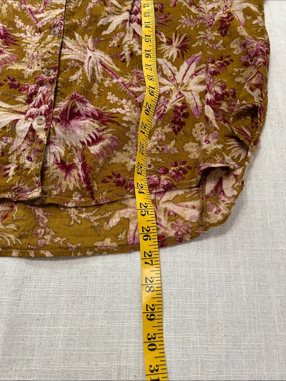 Pilcro Short Sleeved Batwing Button Blouse Mustard Pink Tropical Print Oversized - Picture 10 of 15